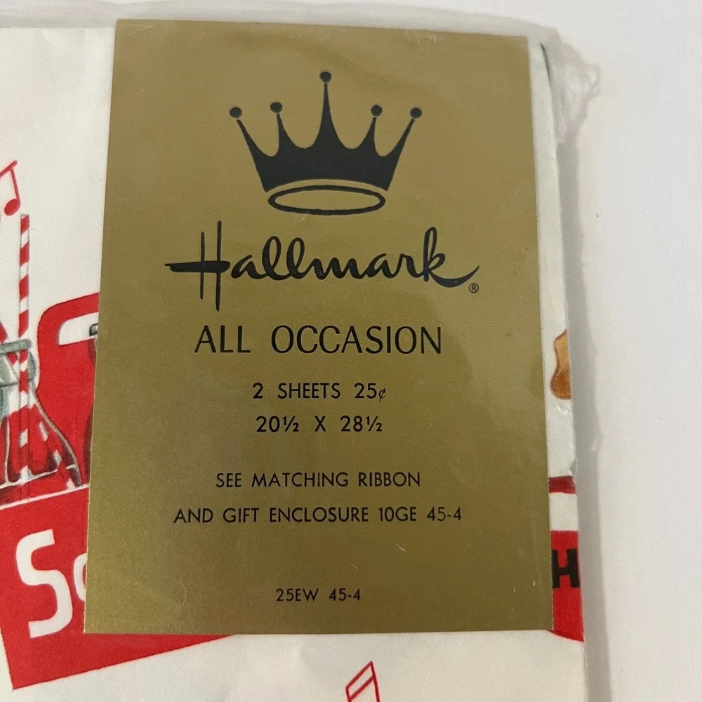 Vintage Hallmark Gift Wrap 2 Sheets Soda Shop Diner Records 50s Style 20x28 NEW